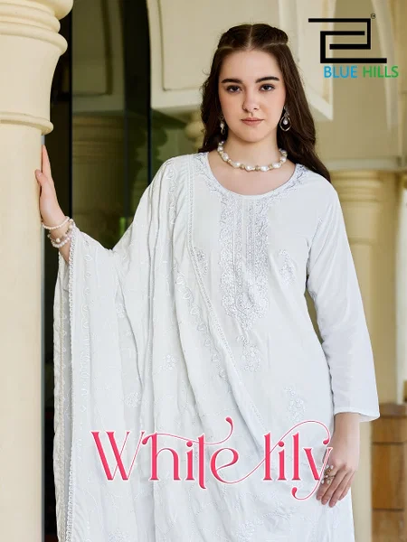 White Lily By Blue Hills Rayon Plus Size Kurti Set